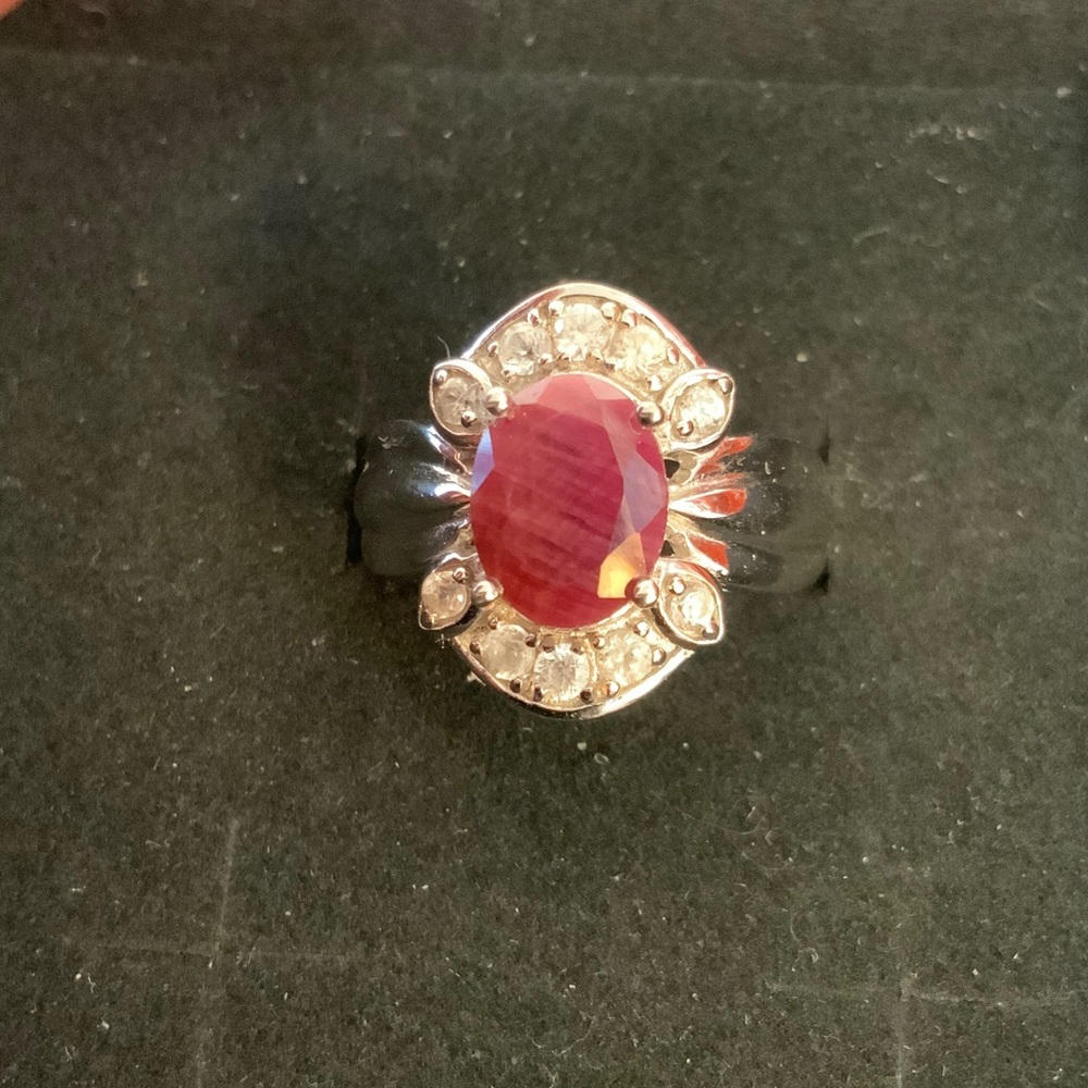 Marbled Ruby Ring On Sterling Silver Cubic Zircon… - image 1